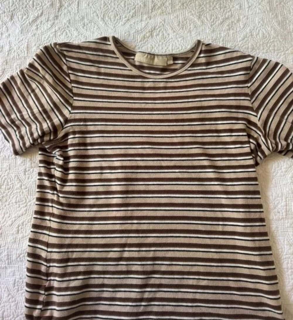 KappAhl Striped Short Sleeve T-Shirt Size 38/40 Brown Beige Y2K
